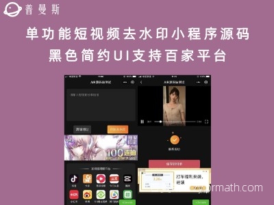 单功能短视频去水印小程序源码 黑色简约UI支持百家平台