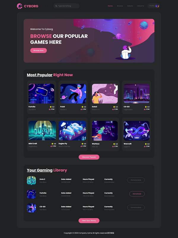 【HTML5模板】热门游戏体验宣传网站HTML5源码