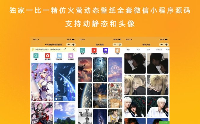 独家一比一精仿火萤动态壁纸全套微信小程序源码 支持动静态和头像