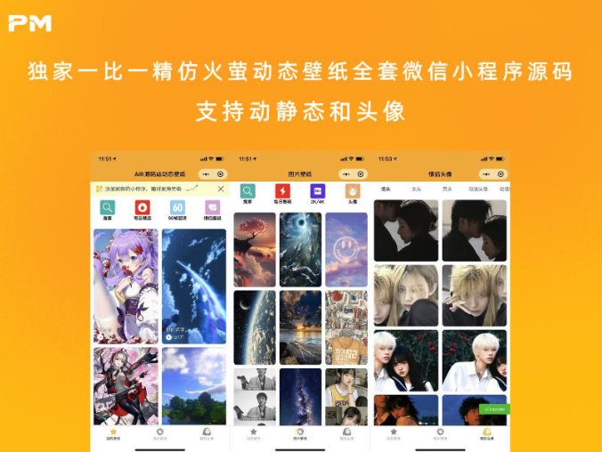 独家一比一精仿火萤动态壁纸全套微信小程序源码 支持动静态和头像