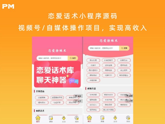 恋爱话术小程序源码 视频号/自媒体操作项目,实现高收入