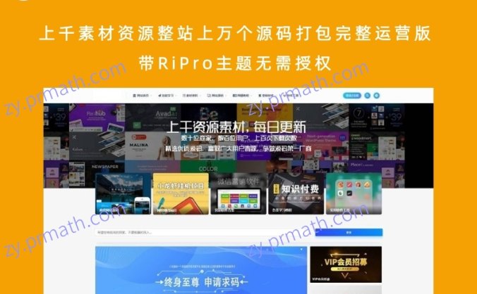 上千素材资源整站上万个源码打包完整运营版 带RiPro主题无需授权