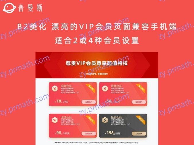 B2美化 漂亮的VIP会员页面兼容手机端（适合2或4种会员设置）