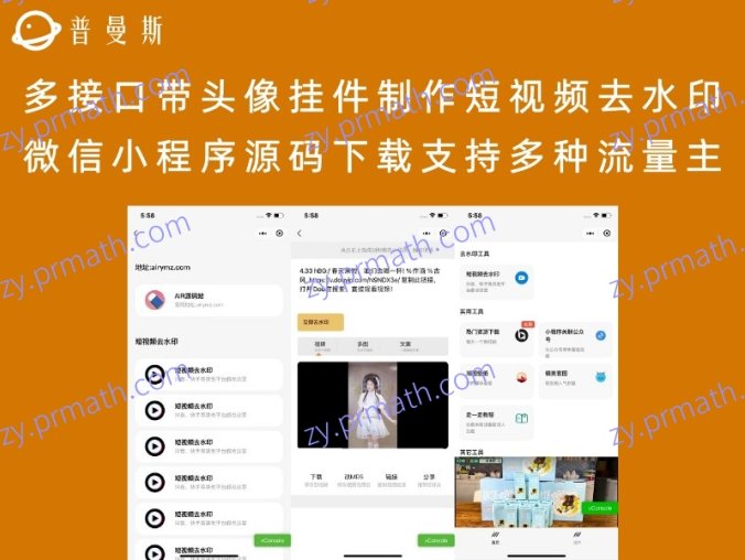 多接口带头像挂件制作短视频去水印微信小程序源码下载支持多种流量主