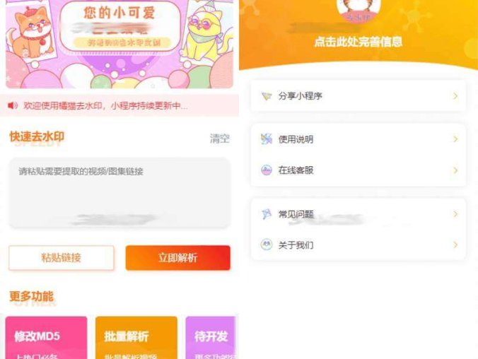 橘猫自定义接口PHP后端去水印小程序源码(带部署教程)