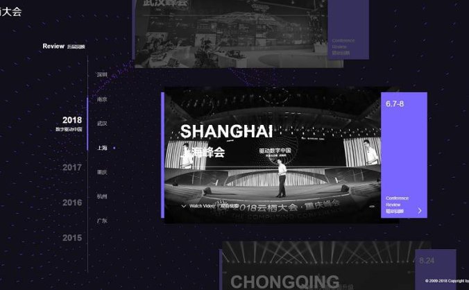 非常炫酷的HTML5科技感企业时间轴展示动画模板 仿阿里云栖大会历届回顾企业时间轴页面模板