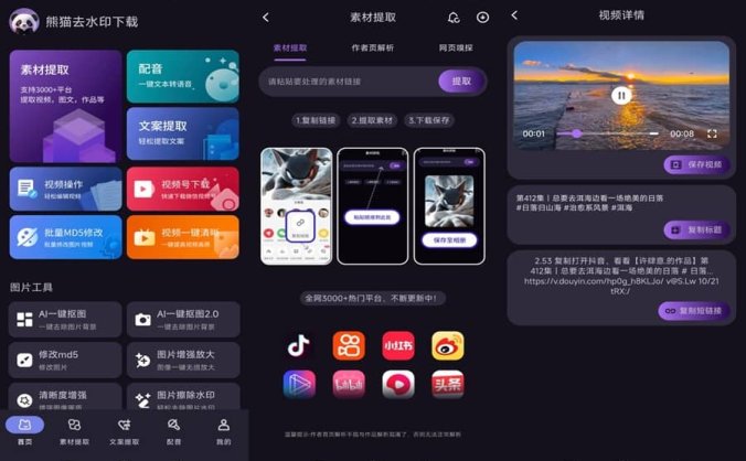 手机短视频全能去水印APP 熊猫去水印下载(解锁VIP功能)