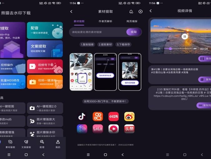 手机短视频全能去水印APP 熊猫去水印下载(解锁VIP功能)
